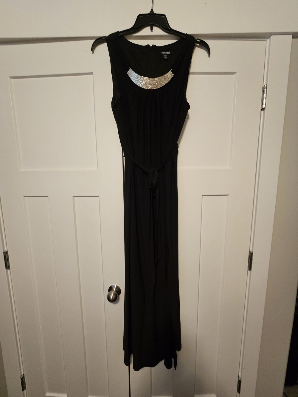 Roz & Ali Black Maxi Dress with Silver Neck Accent